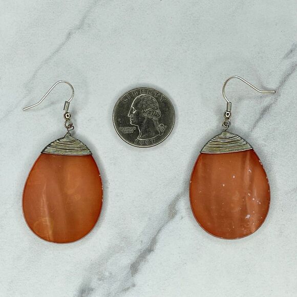 Silver Tone Wire Wrapped Shell Dangle Earrings Pierced Pair - Picture 1 of 6